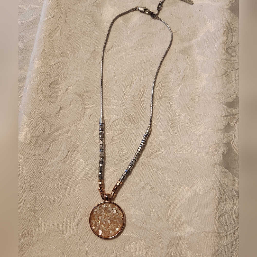 Kenneth Cole Pink MOP Pendant Necklace Rose Gold Tone Octagon Beads